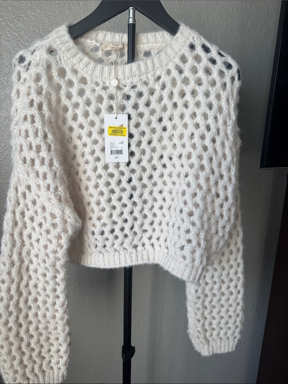 Chelsea & Violet Open-Knit Crop Sweater in Cream